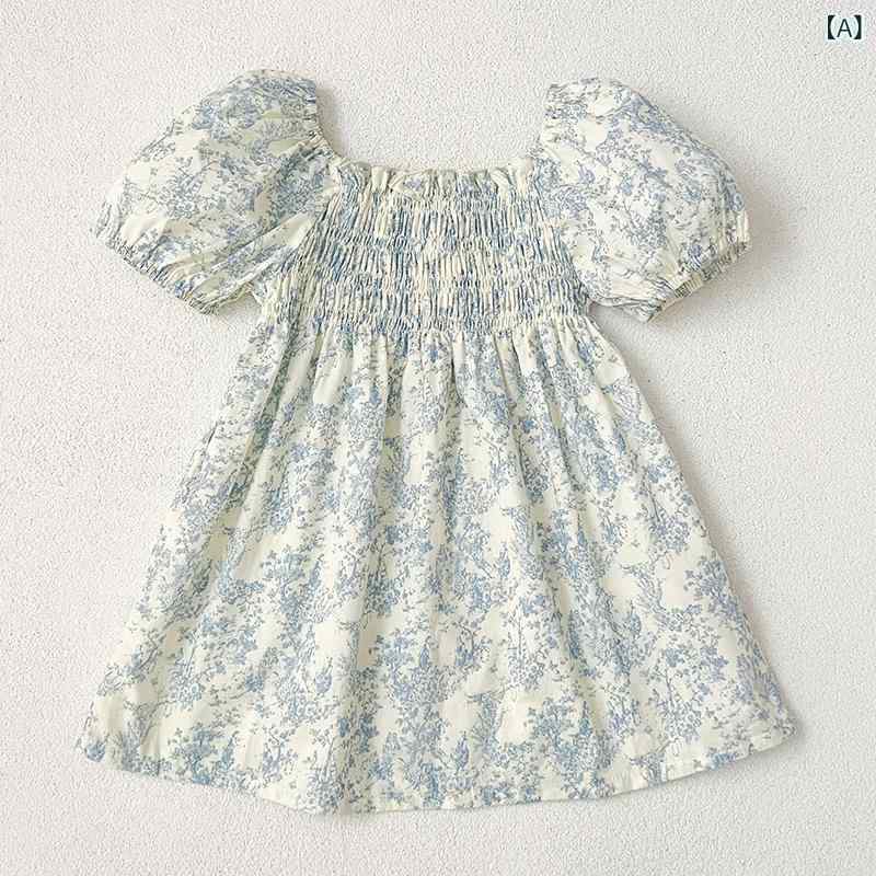 ワンピース 女の子 キッズ ベビー 子供 半袖 春夏 小花柄 シャーリング スモッキン...