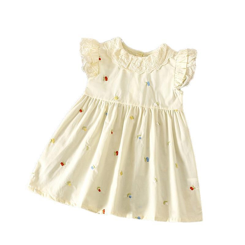 ワンピース 女の子 キッズ 春夏 綿 コットン ノースリーブ 花柄 刺繍 刺しゅう フラワー Aライン バル..