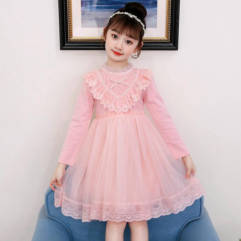 Dresses - ワンピース 女の子 キッズ 子供 長袖 秋冬 レース チュール プリンセス ドレス フォーマル 発表会 結婚式 パーティー 裏地綿 柔らかい ピンク レッド 無地 かわいい おしゃれ 韓国 フレア 上品 快適