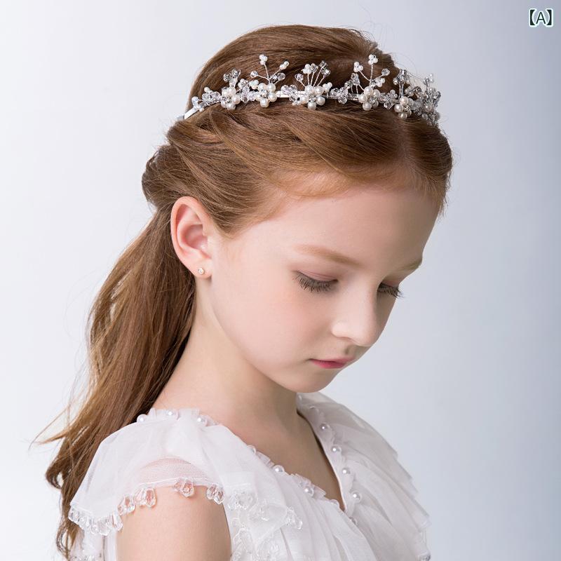 カチューシャ キッズ 女の子 ティアラ 髪飾り ヘアアクセサリー ヘッドドレス クラウン パール パール ラインストーン ビジュー クリスタル シルバー 結婚式 発表会 誕生日 プリンセス かわいい おしゃれ フォーマル 2