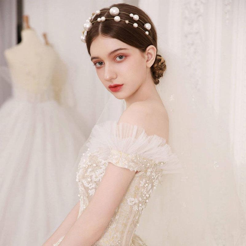 ヘッドドレス レディース カチューシャ ヘアアクセサリー 髪飾り 花嫁 ウェディング ブライダル 結婚式 披露宴 パーティー パール パール ホワイト レトロ アンティーク風 春夏 ナチュラル シンプル 上品 高級感