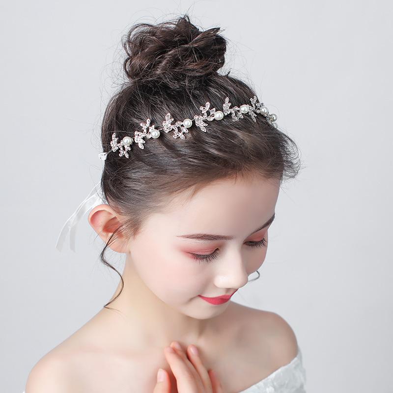 Hair Pin, Comb - カチューシャ キッズ 女の子 ベビー ヘアアクセサリー ヘッドドレス ヘアバンド プリンセス 髪飾り ハンドメイド 結婚式 発表会 パーティー ラインストーン パール フラワー リーフモチーフ シルバー 上品 かわいい 清楚 フォーマル