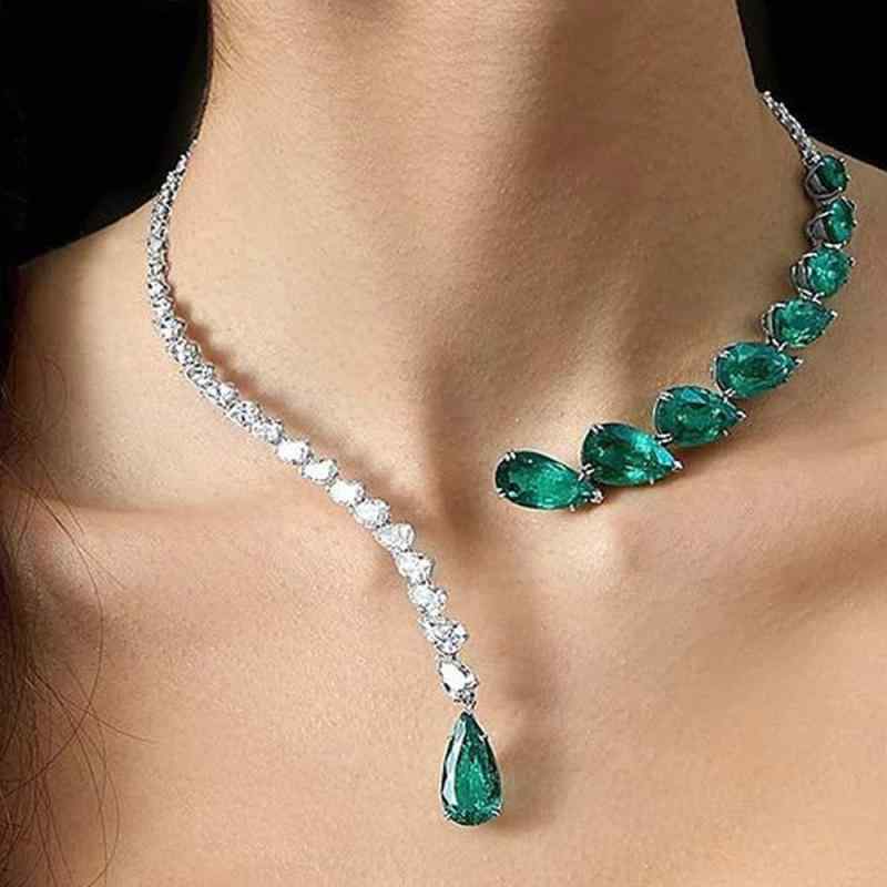Indian Jewelry - チョーカー レディース ネックレス 鎖骨チェーン リーフ 葉 エメラルドグリーン ジルコニア ラインストーン クリスタル シンプル 華奢 シルバー ゴールド 春夏 通勤 普段使い パーティー アクセサリー かわいい 高級感