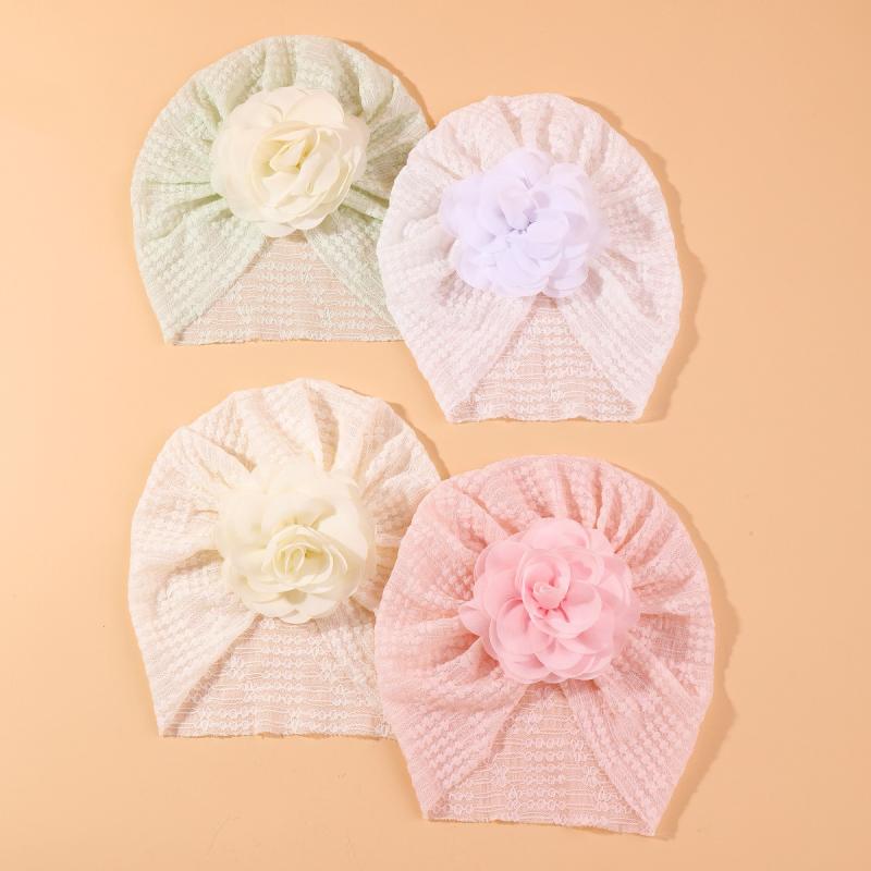 ベビー帽子 女の子 新生児 ターバン ヘアバンド フラワー レース ストレッチ 伸縮性 シフォン ビーニー..