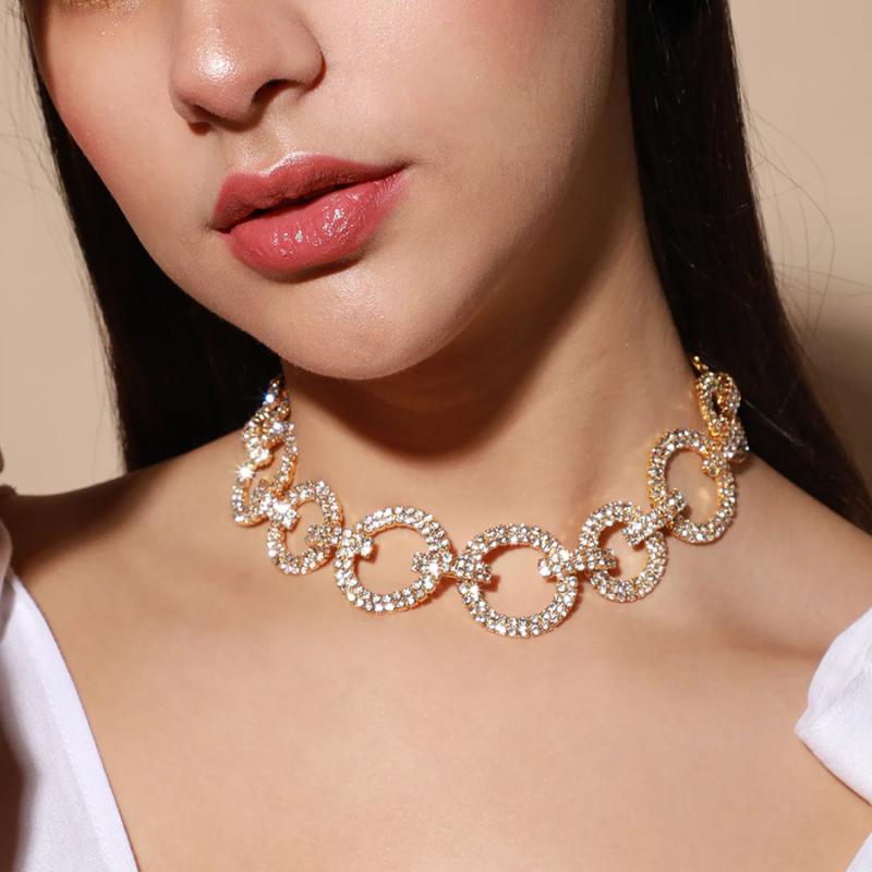 Hawaiian Jewelry - ネックレス レディース 欧米風 幾何学 サークル 円形 透かし彫り ジルコニア ラインストーン 電気メッキ加工 個性的 アクセサリー 首飾り シルバー ゴールド 普段使い パーティー 結婚式 高級感 華奢 エレガント