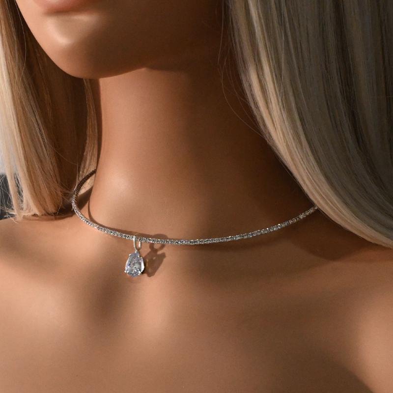 ネックレス レディース チョーカー ペンダント ティアドロップ しずく ラインストーン シルバー ゴール..