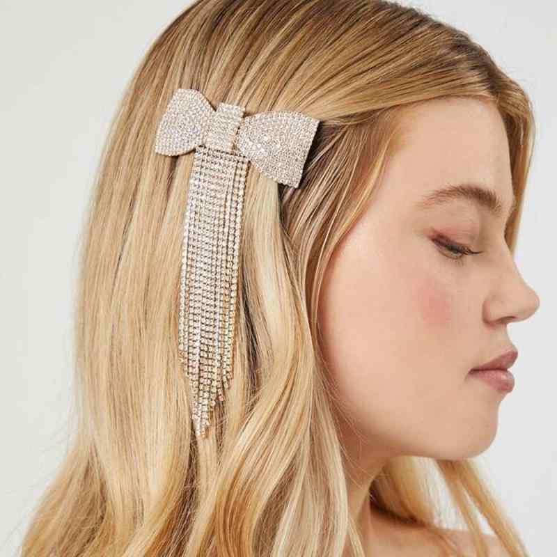 Other - バレッタ レディース リボン 髪留め ヘアクリップ 揺れる フリンジ ラインストーン ジルコニア 電気メッキ加工 欧米風 秋冬 通勤 普段使い オフィス 上品 華やか エレガント 大人 かわいい キラキラ シルバー ゴールド