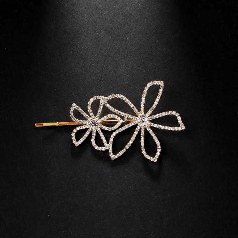 ヘアクリップ レディース ピン 髪飾り ヘッドドレス 花 フラワー モチーフ ラインストーン ジルコニア ..