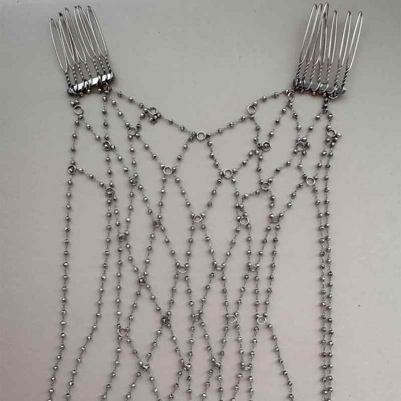 ヘアアクセサリー レディース コーム チェーン ヘッドドレス 髪飾り メッシュ タッセル ビーズ 電気メ..