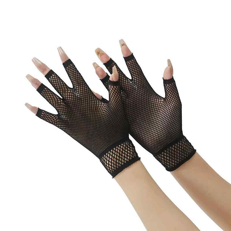 Rakuten - 手袋 レディース メンズ 指なし フィンガーレス フィッシュネット メッシュ 網 ストレッチ ショート丈 春夏 パーティー イベント ハロウィン セクシー コスプレ ブラック ホワイト ポリエステル 通気性 蒸れにくい