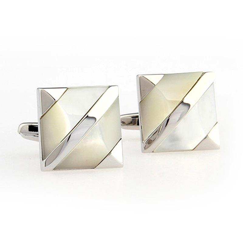 Men'S Accessories - カフスボタン メンズ レディース シェル マザーオブパール 黒瑪瑙 スクエア 幾何学 真鍮 電気メッキ加工 高級感 ビジネス 結婚式 パーティー 鏡面仕上げ アクセサリー 紳士 婦人 ホワイト ブラック グリーン