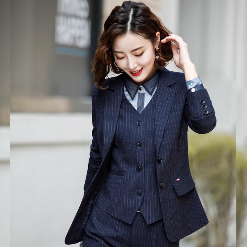 Fur - スーツ レディース セットアップ パンツ スカート ストライプ テーラードジャケット 通勤 オフィス フォーマル 秋冬 事務服 制服 長袖 スリム タイト 高級感 エレガント ブラック ブルー ネイビー 綿混