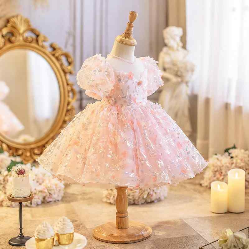 ドレス ワンピース 女の子 キッズ ベビー ピンク プリンセス チュールスカート ふんわり 妖精 パニエ かわいい 高級感 誕生日 パーティー 発表会 フォーマル シフォン ノースリーブ リボン レース 膝丈 フレア 春夏（楽天・フロントップ楽天市場店）