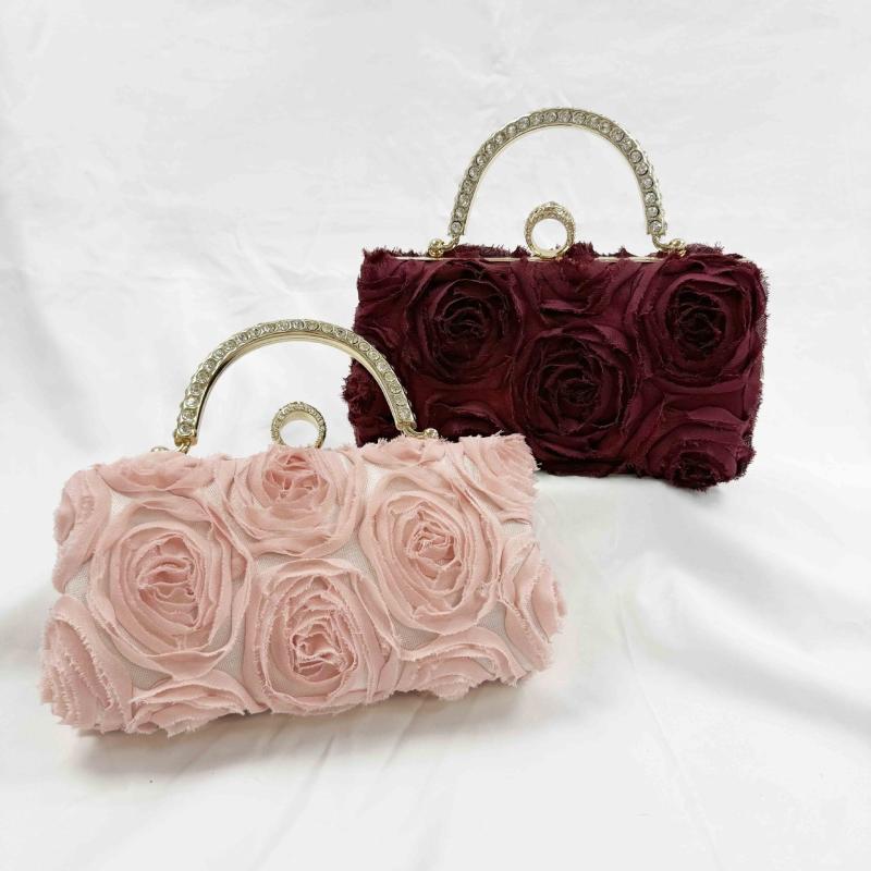 ハンドバッグ レディース 鞄 カバン 手提げ ショルダー 花柄 フラワー チェーン スクエア ボックス型 切り替え ポリエステル 高級感 かわいい 春夏 パーティー 普段使い お呼ばれ ピンク ホワイト ブラック