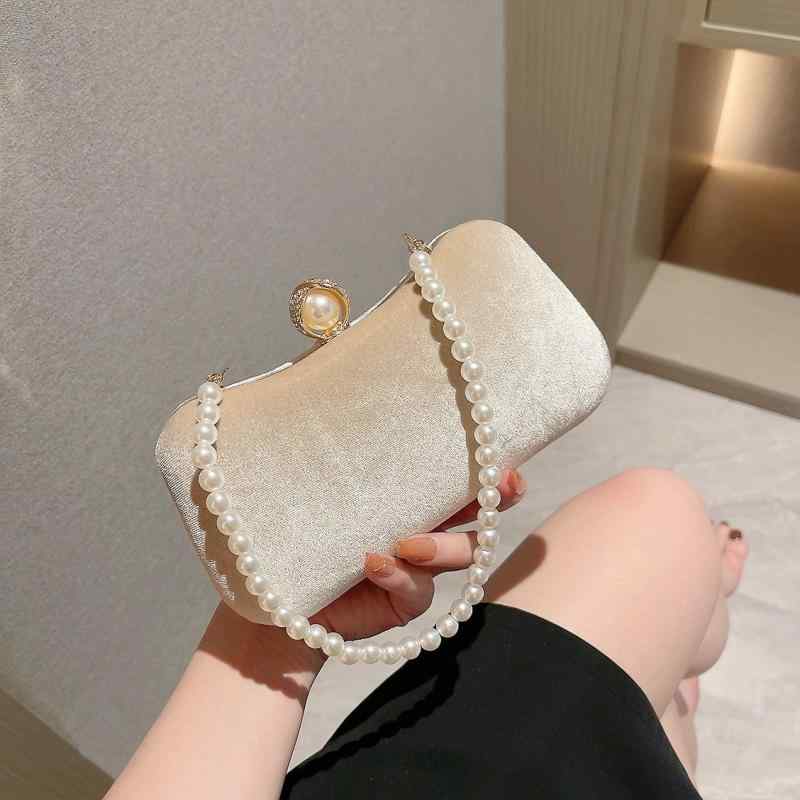 クラッチバッグ レディース パーティーバッグ ベルベット パール ロック 高級感 オーバル形 上品 結婚式 二次会 パーティー フォーマル チャイナドレス ドレス 小さめ ミニバッグ アプリコット ブラック 秋冬