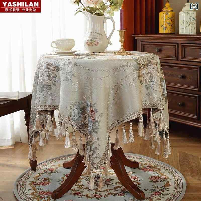 テーブルクロス おしゃれ 布 シェニール ジャカード 植物 花柄 ゴールド シャンパン ブルー 円形 長方形 食卓カバー 防塵 リビング ダイニング ホテル カフェ パーティー インテリア デコレーション エレガント ヨーロピアン モダン