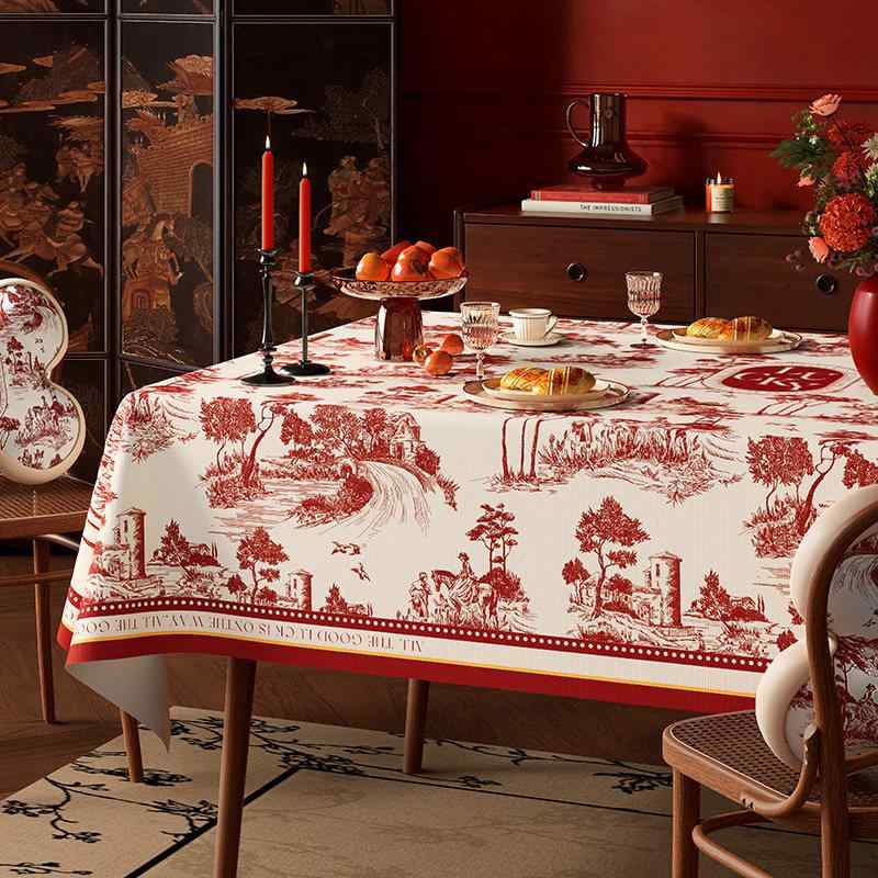 テーブルクロス お正月 新年 リビング 食卓 ダイニングテーブルカバー 赤 お祝い 華やか お祝いムード 花柄 ファブリック 布製 来客用 アジアンテイスト 豪華 コーヒーテーブル センターテーブル