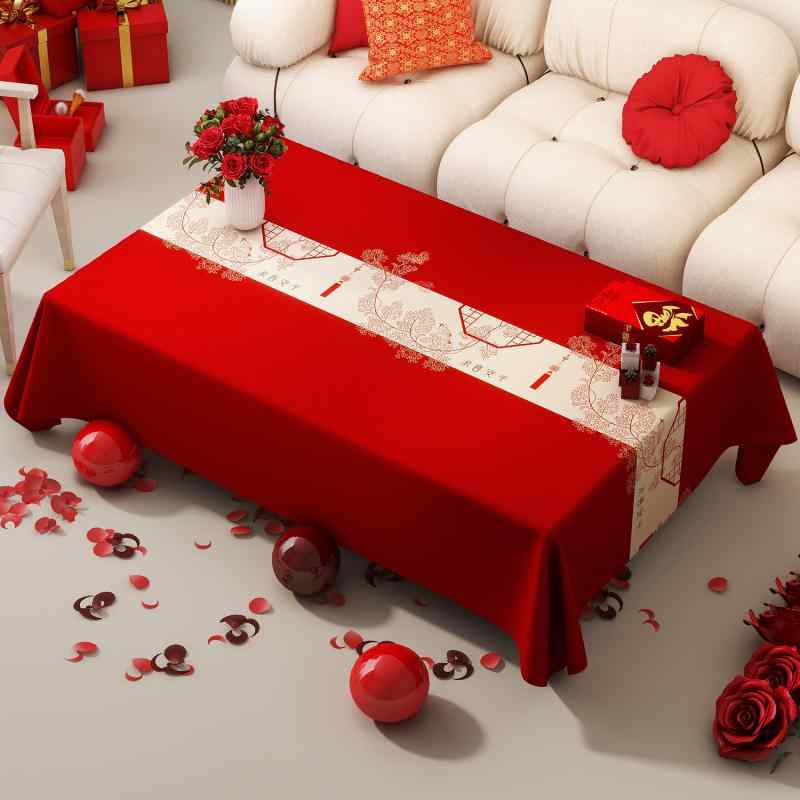 テーブルクロス おしゃれ 布 PVC 赤 中華風 喜文字 花 柿 金魚 縁起柄 防水 防油 防塵 食卓カバー ダイニング リビング 結婚式 披露宴 婚約 新年 お正月 慶事 お祝い イベント パーティー デコレーション 華やか