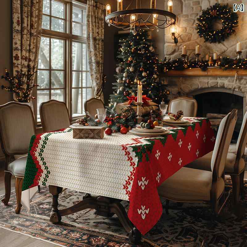 テーブルクロス クリスマス 布 かわいい チェック ハート 雪の結晶 靴下 柊 赤 緑 アイボリー 防汚 傷..