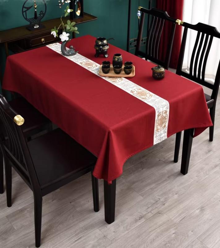 テーブルクロス おしゃれ 布 ジャガード 赤 茶色 ベージュ 中華風 吉祥 雲 刺繍 防塵 食卓カバー ダイニング リビング 結婚式 披露宴 婚約 慶事 お祝い イベント パーティー デコレーション 華やか 和モダン