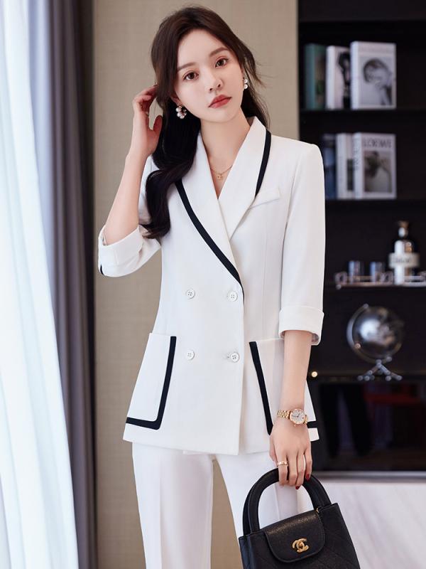 テーラードジャケット レディース 女性用 セットアップ 春夏 五分袖 薄手 白 クロップドパンツ アンクル丈 上品 おしゃれ カジュアル オフィス フォーマル お出かけ きれいめ ポリエステル 高級感 シンプル 通気性 美脚 体型カバー