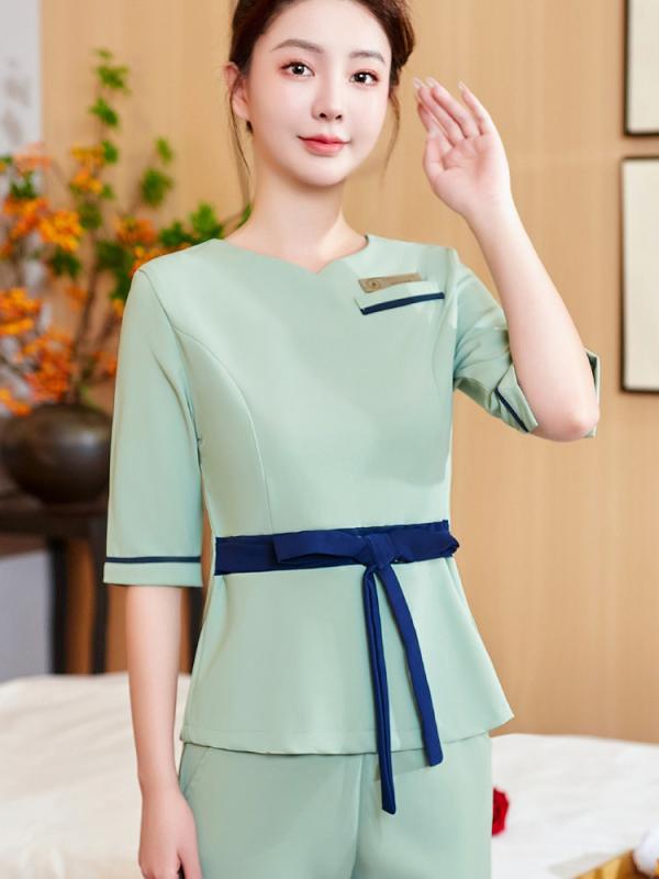 樂天商城 - セットアップ レディース 制服 ユニフォーム 事務服 エステサロン 美容室 スパ 高級感 上品 エレガント 伸縮性 ストレッチ ポリエステル 通気性 動きやすい パンツスーツ ネイビー グリーン ブラック 秋冬