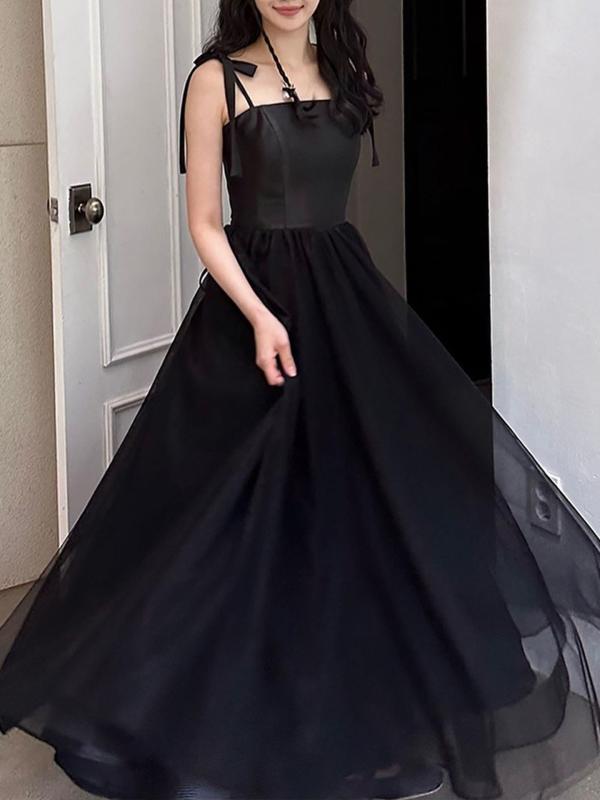 ウェディングドレス レディース ロング丈 ワンピース フォーマル 結婚式 二次会 前撮り 韓国ファッション エレガント 上品 高級感 サテン チュール ボリューム プリンセスライン キャミソール ノースリーブ 春夏 黒 白