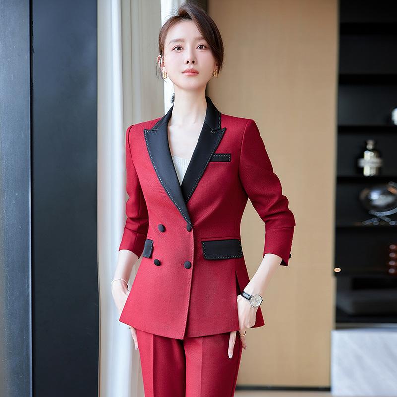 Skirt Suits - パンツスーツ レディース セットアップ 春秋 フォーマル 通勤 オフィス エレガント 高級感 細見え 着痩せ 美脚 大きいサイズ 長袖 テーラードジャケット スラックス 無地 ポリエステル ワインレッド ブラック グリーン