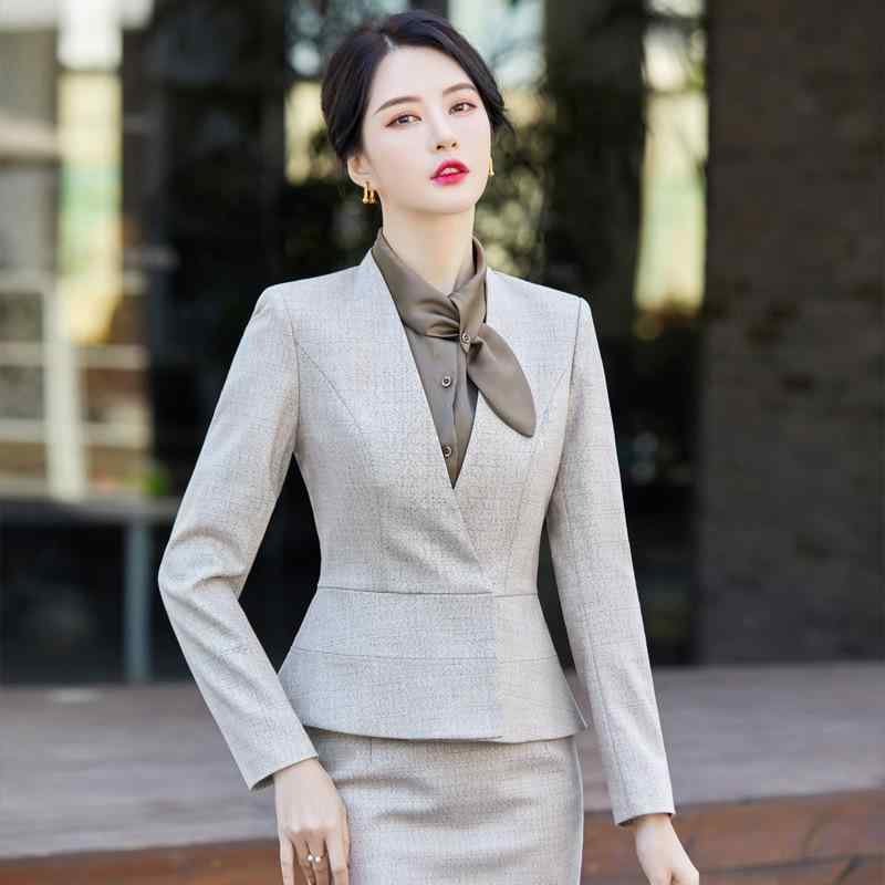 セットアップ レディース 事務服 受付 接客 タイトスカート 膝丈 ジャケット 長袖 高級感 スリム 着痩せ きれいめ フォーマル オフィス ビジネス セレモニー 切り替え 春夏 ブルー グレー アプリコット