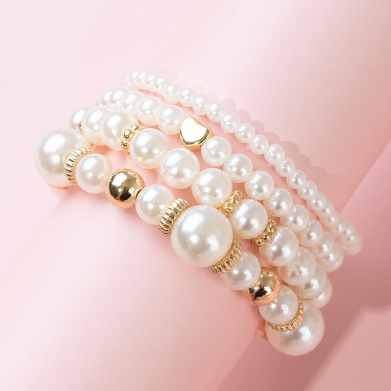 ブレスレット キッズ 女の子 ハート フェイクパール 人工パール 多層 高級感 かわいい プリンセス 春夏..