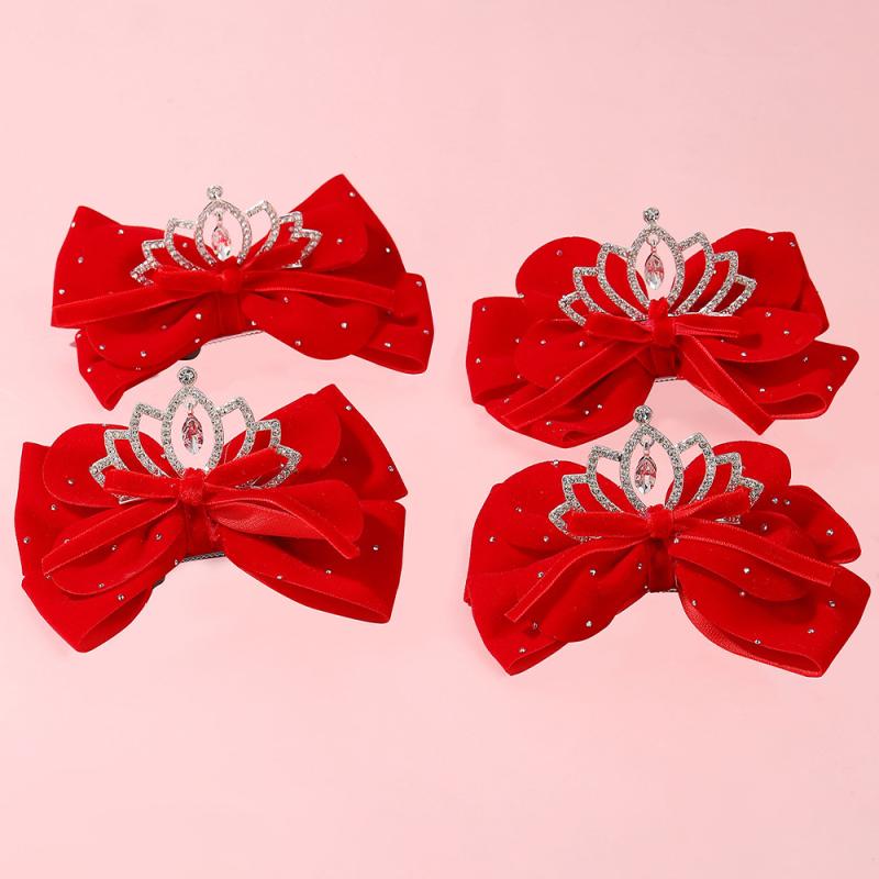 ヘアアクセサリー キッズ 女の子 ベビー リボン 王冠 クラウン プリンセス かわいい レッド 赤 ピンク..