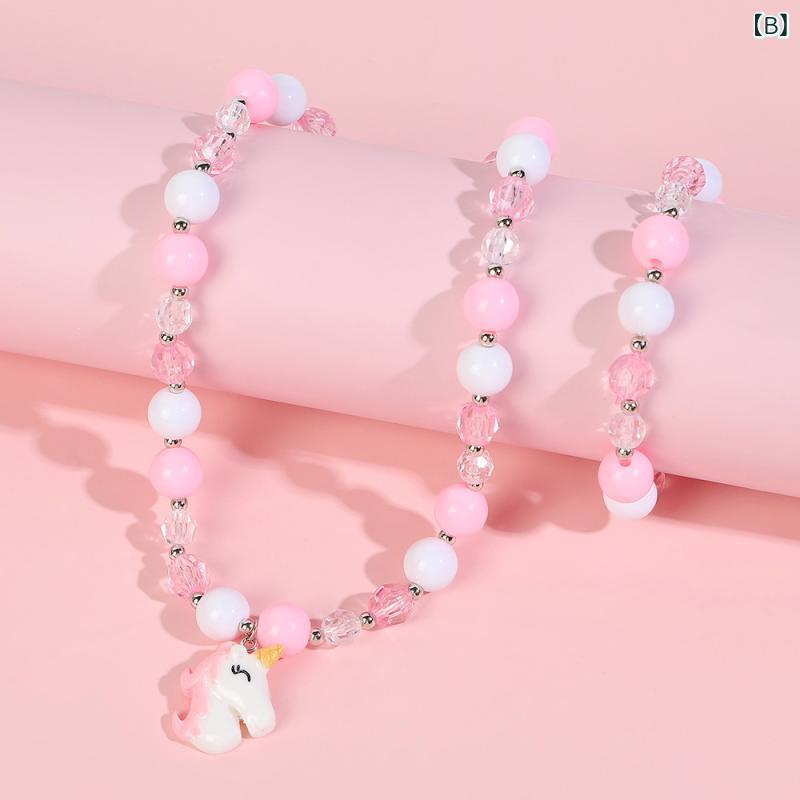 ネックレス キッズ 女の子 ユニコーン レインボー ビーズ ブレスレット アクセサリ...