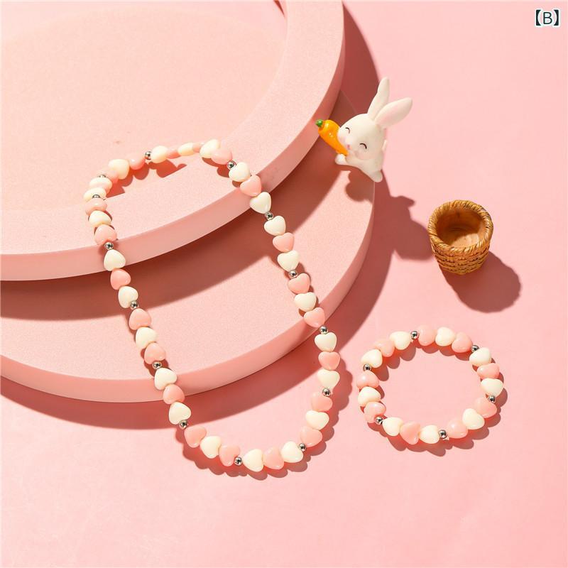 ネックレス 女の子 キッズ 子供用 ブレスレット 腕輪 セット ビーズ チョーカー ハート キャンディカラー カラフル アクセサリー アクリル ハンドメイド スイート かわいい お出かけ 普段使い パーティー 秋冬 プリンセス パステルカラー