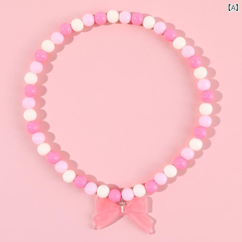 ネックレス キッズ 女の子 リボン ビーズ アクリル パール風 かわいい プリンセス ...