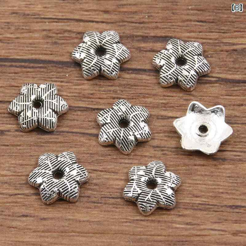 アクセサリーパーツ メンズ レディース ビーズキャップ 花座 アンティークシルバー...