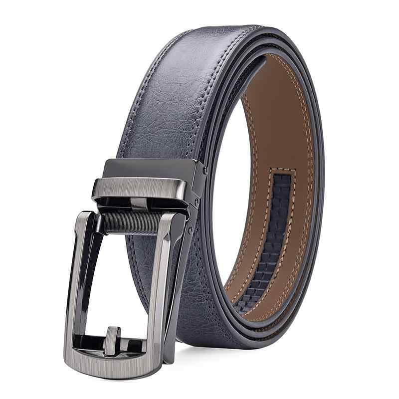 For Men - ベルト メンズ レザー 牛革 レザー オートロック 自動 3.5cm ビジネス カジュアル 冠婚葬祭 紳士 シンプル 無地 ブラック ブラウン ブルーグレー ロング 大きいサイズ 高級感 長さ調整 スライド式バックル 穴なし 耐久性