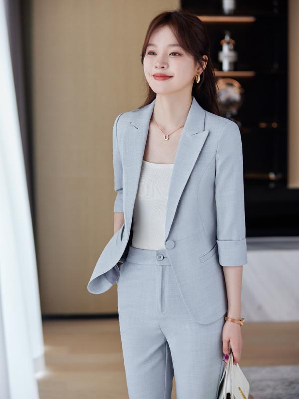 セットアップ レディース テーラードジャケット スラックス アンクル丈 クロップドパンツ 通勤 ビジネス 面接 30代 上品 きれいめ 高級感 春夏 ポリエステル ブラック グレー ホワイト 無地 ウォッシャブル 美脚