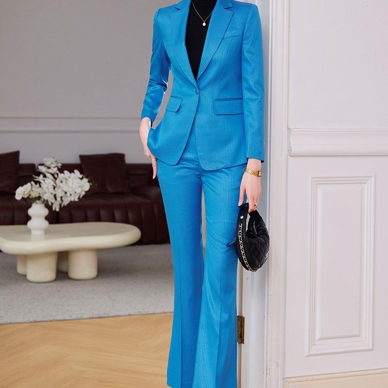 セットアップ レディース パンツスーツ テーラードジャケット スラックス 春夏 高級感 通勤 ビジネス 面接 フォーマル 上品 きれいめ エレガント 長袖 ポリエステル レーヨン 40代 ブルー オレンジ ネイビー 無地