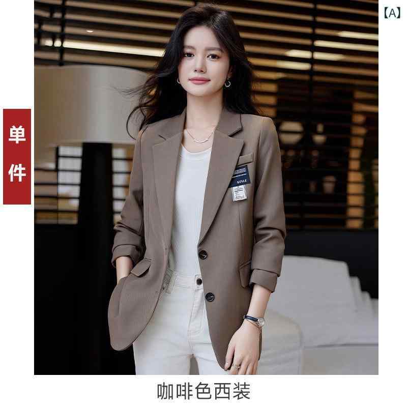 Other Jackets Jumpers - テーラードジャケット レディース ブレザー アウター トップス 長袖 無地 春秋 コーヒー ブラウン ブラック 通勤 オフィス カジュアル きれいめ 上品 おしゃれ かわいい 高級感 30代 シンプル ベーシック 伸縮性 ポリエステル