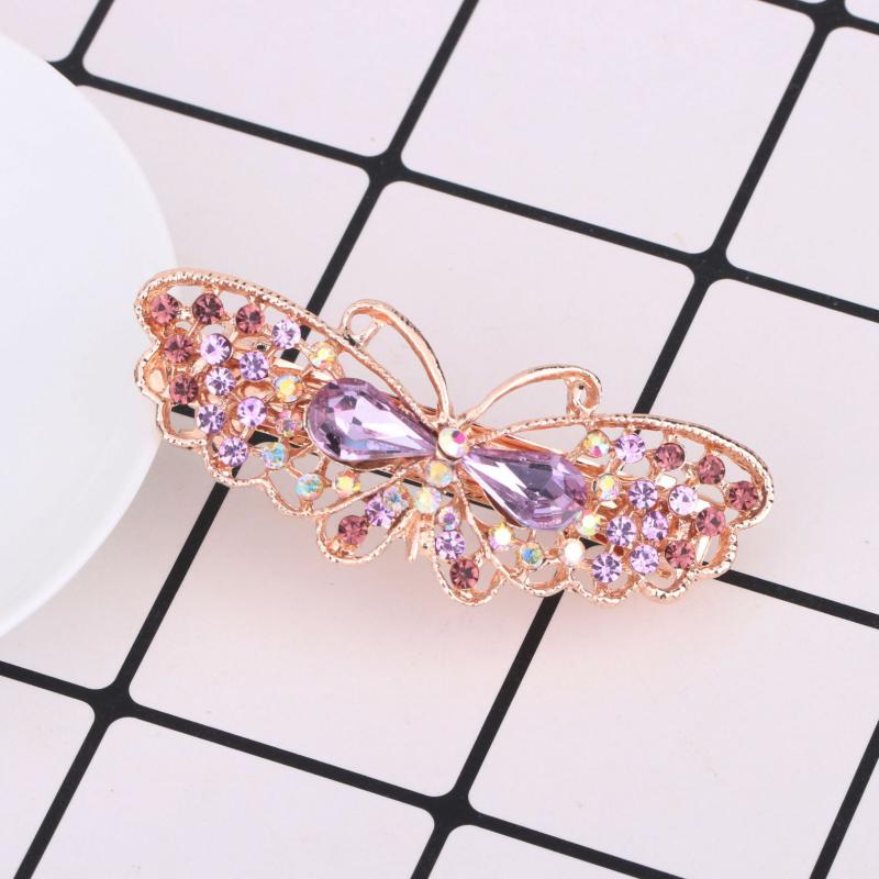 バレッタ レディース 髪留め ヘアクリップ 蝶 ラインストーン クリスタル ビジュー 華やか 上品 エレガント 韓国 大人かわいい 春夏 合金 電気メッキ加工 ホワイト パープル ブルー 結婚式 パーティー 普段使い
