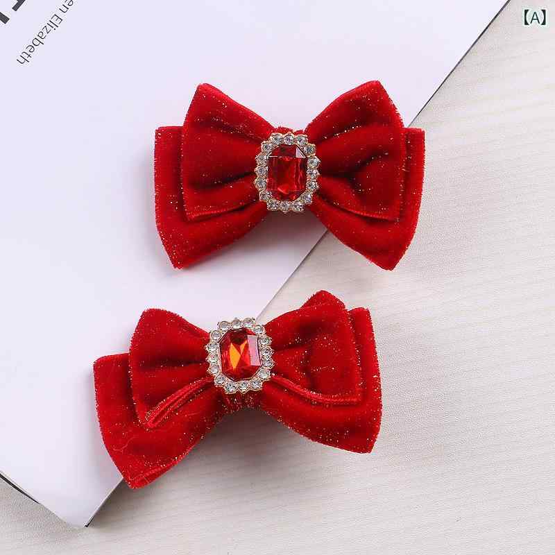 ヘアクリップ キッズ 女の子 髪飾り リボン タッセル 中華風 漢服 赤 お正月 七五三 発表会 秋冬 ハンドメイド 布製 レトロ かわいい 高級感 揺れる 縁起物 フリンジ 蝶結び 着物 ダッカールピン 刺繍 伝統的