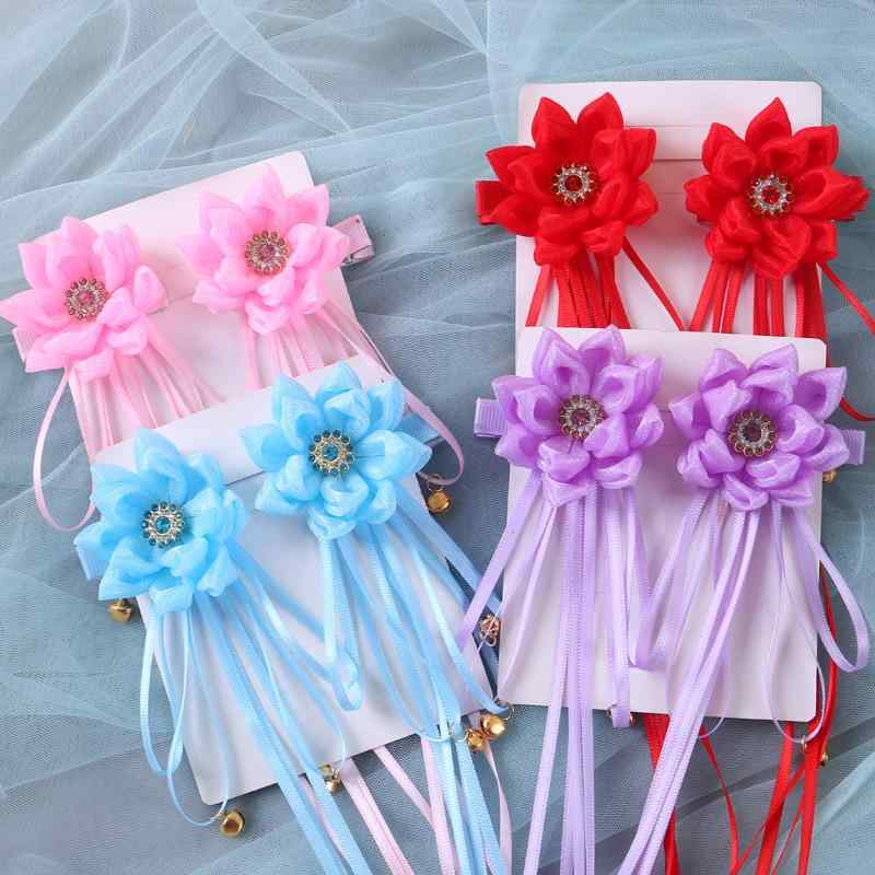 ヘアクリップ キッズ 女の子 ヘアアクセサリー 髪飾り 髪留め チュール フラワー 花モチーフ タッセル 揺れる リボン ロング 中華風 和装 浴衣 七五三 発表会 結婚式 かわいい 華やか ゴールド レッド スカイブルー ピンク 6-10歳 春夏
