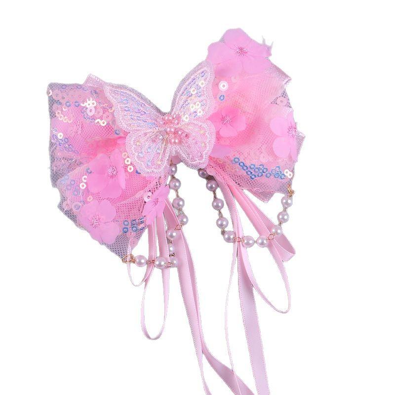 ヘアクリップ 女の子 子供 春夏 ロングリボン 揺れる ピン かわいい ガーリー スウィート 布製 お出か..