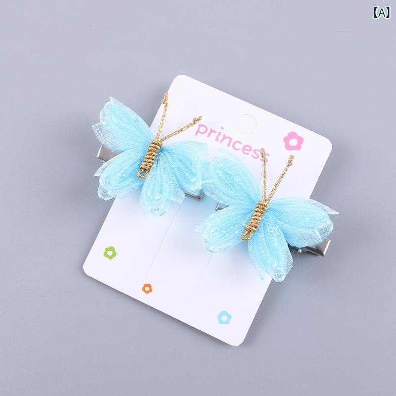 ヘアアクセサリー キッズ 女の子 ちょうちょ 蝶 ヘアクリップ 髪留め ヘアピン 髪飾り かわいい 布製 ハンドメイド 発表会 卒園式 普段使い ピンク ホワイト スカイブルー 6-10歳 春夏 お出かけ ダッカールクリップ ナチュラル アンティ