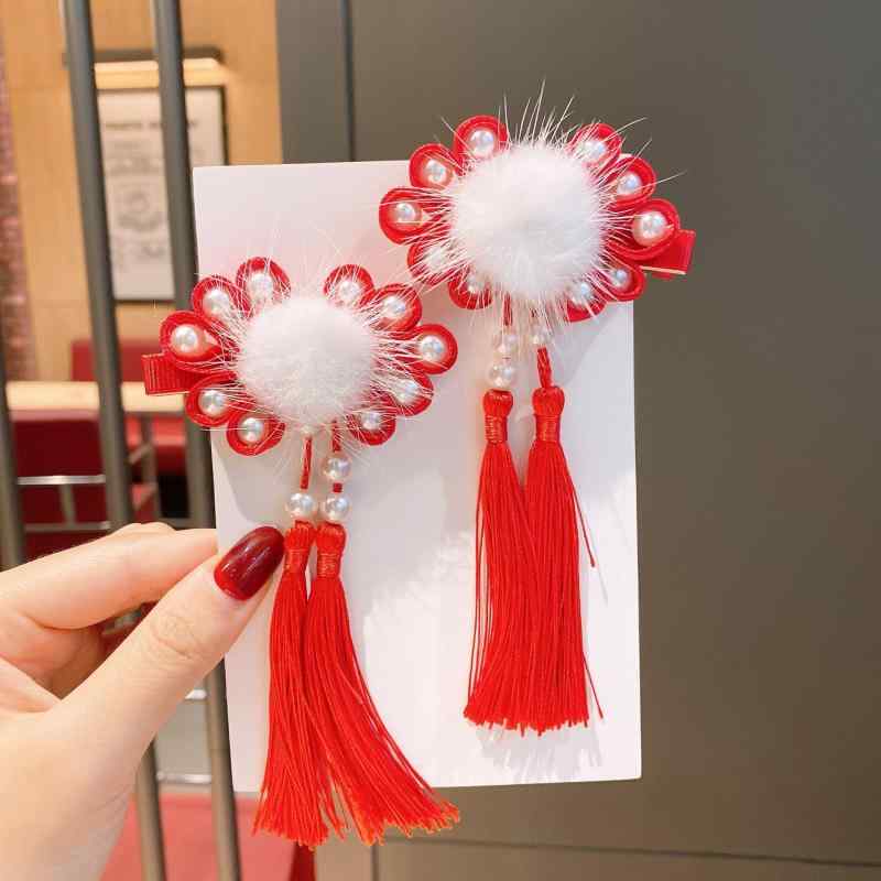 ヘアアクセサリー 女の子 子供 ベビー キッズ 髪留め 飾り リボン 蝶結び お花 フラワー タッセル フリンジ 鈴 ぽんぽん チャイナスタイル 中華 漢服 唐装 アンティーク調 和装 レトロ 七五三 お正月 発表会 赤 ピンク かわいい ハンドメイド