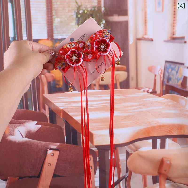 ヘアクリップ キッズ 女の子 髪飾り 和装小物 ヘッドドレス 扇子型 リボン 花柄 布製 七五三 お正月 卒業式 春夏 レッド パープル ピンク チャイナドレス 漢服 コスプレ かわいい 華やか 浴衣 着物