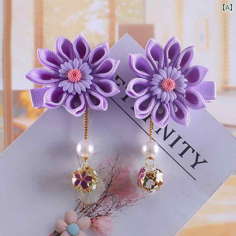 ヘアアクセサリー キッズ ジュニア 女の子 髪飾り パッチン留め クリップ 向日葵 ひまわり フラワー 鈴 タッセル 揺れる 和風 浴衣 七五三 お祭り 樹脂 ハンドメイド 春夏 紫 青 ピンク かわいい おしゃれ