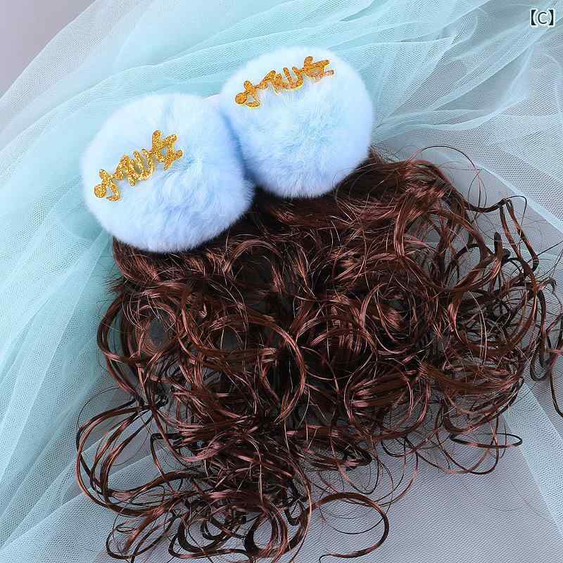 フロントップ楽天市場店のヘアクリップ キッズ 女の子 秋冬 髪飾り 髪留め ヘアアクセサリー リボン ウィッグ 付け毛 ポンポン エクステ 巻き毛 カール 和装 古風 レトロ 布製 かわいい 発表会 七五三 お正月 ピンク レッド ブルー｜アングル3