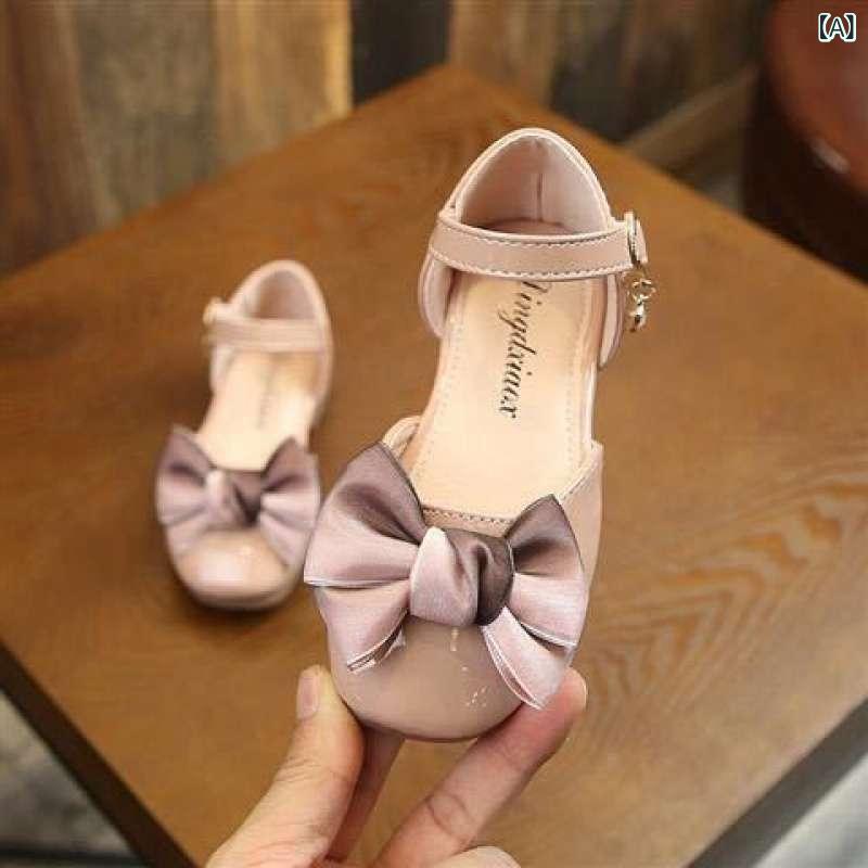 子供靴 女の子 キッズ パンプス サンダル ドレスシューズ ローファー 春夏 通学 お出かけ フォーマル 履きやすい 軽量 滑り止め 高級感 かわいい リボン 合成革 PUレザー ピンク ワインレッド アイボリー
