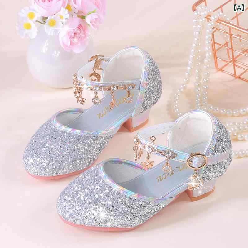 Shoes - フォーマルシューズ 女の子 パンプス プリンセス キラキラ ラメ 星 チャーム ハイヒール ストラップ 発表会 結婚式 パーティー シルバー ピンク ダークグレー 16.5-23cm 滑り止め 通気性 ジュニア かわいい